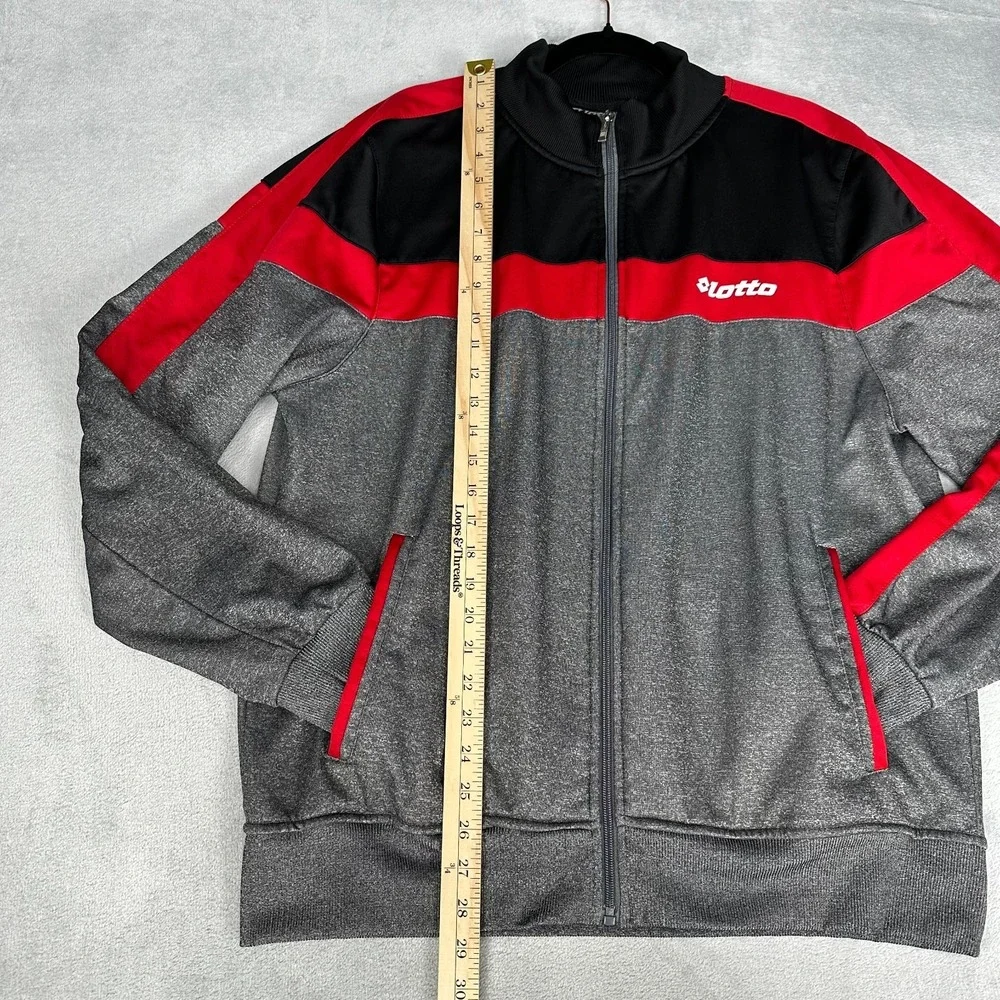 Lotto Track Jacket Mens XL Black Red Gray Full Zip Colorblock Athletic